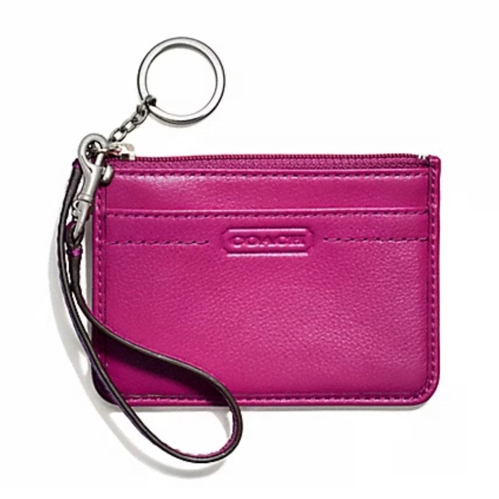 COACH CAMPBELL LEATHER MINI ID SKINNY CREDIT CARD KEYCHAIN WRISTLET #F50167
